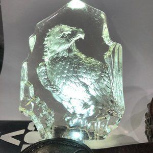 Like Mats Jonasson Crystal Glass Block Bald Eagle Paper Weight 16cms H